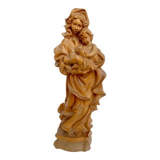 Mid-Century Hand Carved Wood Madonna and Child For Sale