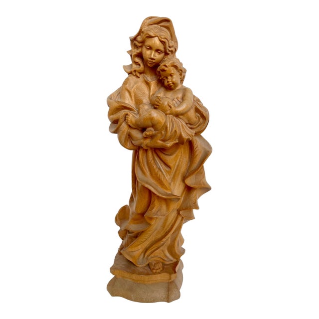 Mid-Century Hand Carved Wood Madonna and Child For Sale