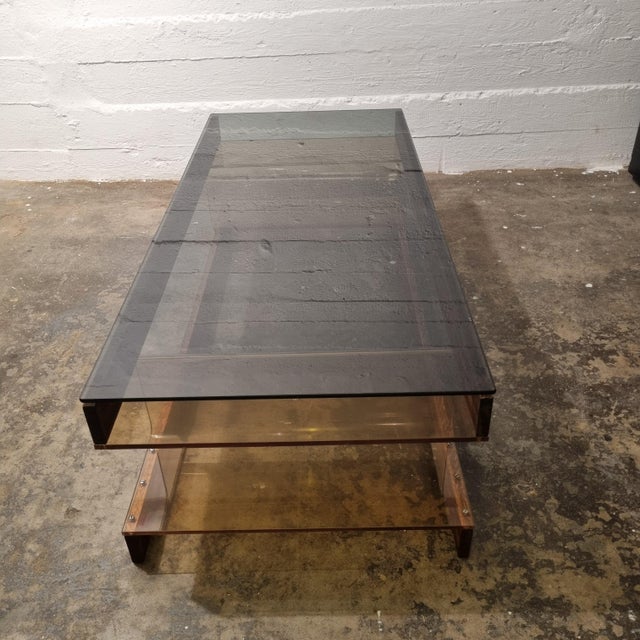 Brown Coffee Table in Smoked Acrylic Glass with Smoked Glass Top from Roche Bobois For Sale - Image 8 of 11