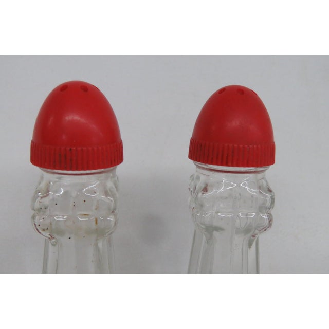 Glass Mid 20th Century Mid Century Modern Pressed Glass Salt and Pepper Shakers Pair of 2 With Red Tops For Sale - Image 7 of 15