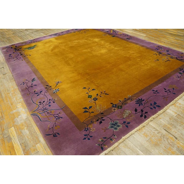 Art Deco Extraordinary Gold Ground Color Wiht Violet Border Antique Chinese Art Deco Rug by Nichols Workshop For Sale - Image 3 of 8