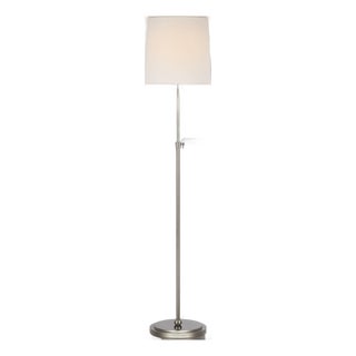 Thomas O'Brien by Visual Comfort Signature Bryant 52" Adjustable Cordless Floor Lamp in Polished Nickel with Linen Shade For Sale