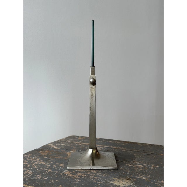 Vintage Modernist Vanity Mirror With Angular Brushed Steel Frame and Trumpeted Base, Circa 1950s-60s For Sale - Image 13 of 13