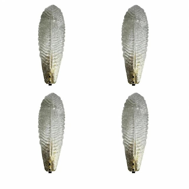 Venetian white graniglia “leaf” murano glass wall sconces.set of four. classical venetian wall sconce, made in trasparent...