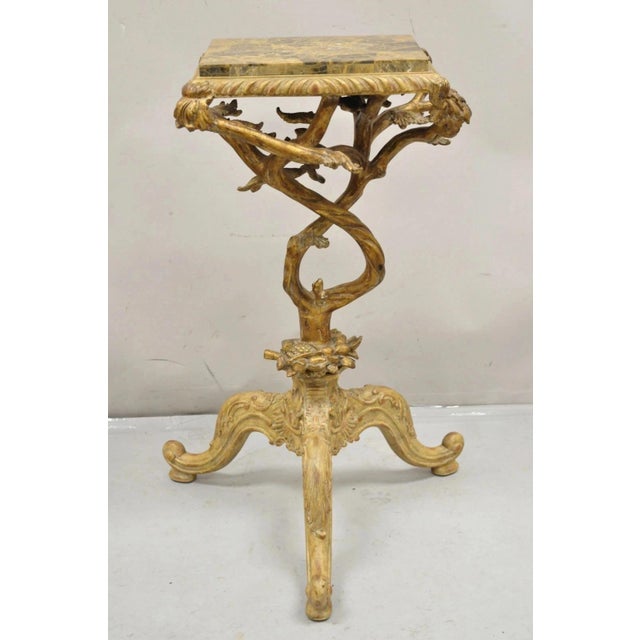 Maitland Smith Italian Grotto Style Branch and Bird Figural Pedestal Side Table. Item features tessellated stone inlay...