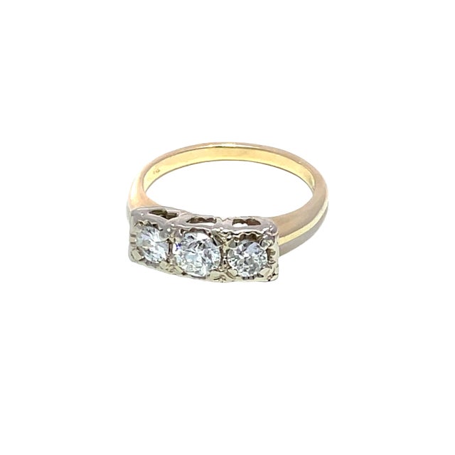 Mid 20th Century Antique 14k Yellow/White Gold 3 Stone Diamond Engagement Ring, Size 6 For Sale - Image 5 of 9