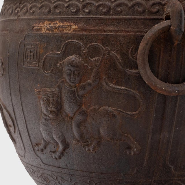 19th Century Chinese Cast Iron Relief Planter For Sale - Image 4 of 4