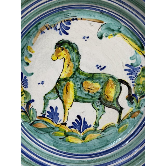 Spanish Triana Lebrillo Ceramic Plate with Painted Horse For Sale - Image 3 of 11
