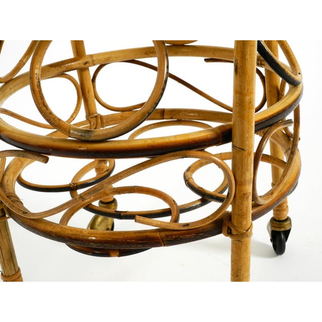 Mid-Century Italian Bar and Serving Trolley Made of Bamboo with Wheels, 1950s For Sale - Image 16 of 18