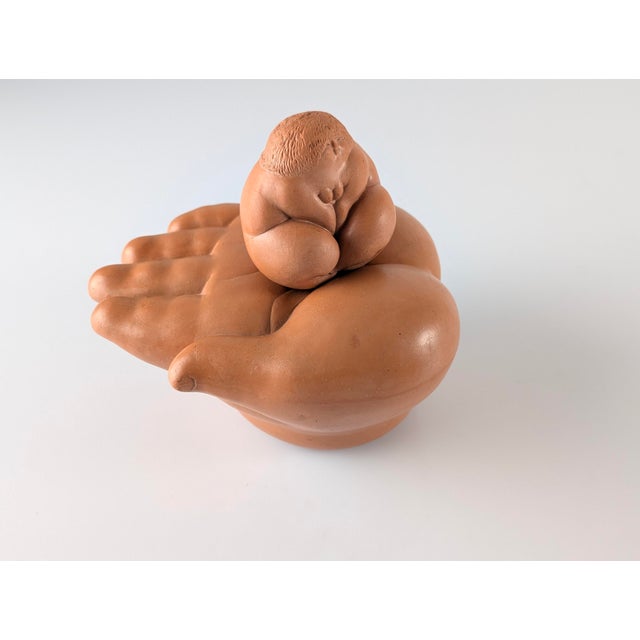 Brown Ricardo Mesa, Nude Happy Chubby Girl on Hand, 1980s, Terracotta For Sale - Image 8 of 16