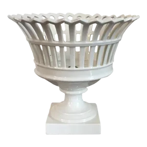 19th Century French Empire White Porcelain Reticulated Basket Compote Corbeille