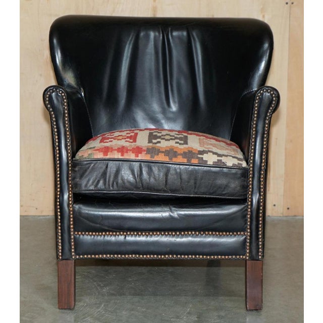 Little Professor Armchairs in Black Leather and Kilim Upholstery by Andrew Martin for Halo, Set of 2 For Sale - Image 13 of 18