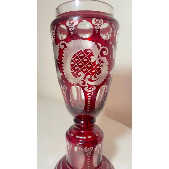 1920s High Quality Handmade Moser Cut to Clear Ruby Red Crystal Glass Etched Vase For Sale - Image 12 of 14