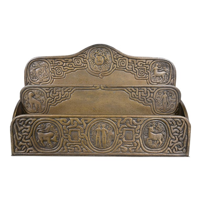 Tiffany Studios New York Zodiac Pattern Bronze Letter Rack For Sale