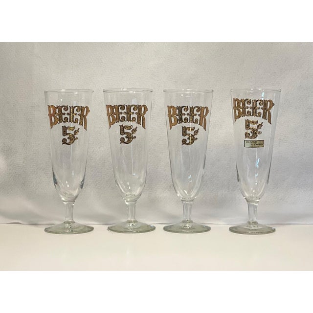 Culver Vintage Beer 5 Cent Pilsner Glass 22k Gold Lettering- Set of 4 For Sale In Philadelphia - Image 6 of 8