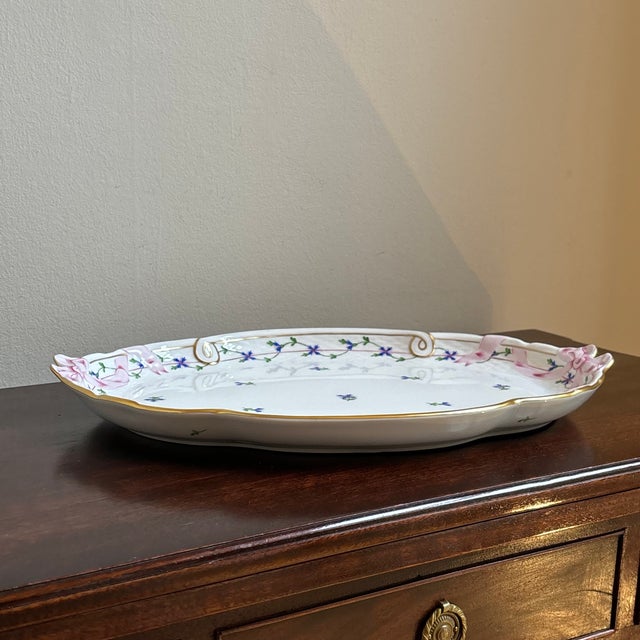 Early 21st Century Herend Blue Garland Porcelain Ribbon Tray For Sale - Image 5 of 12