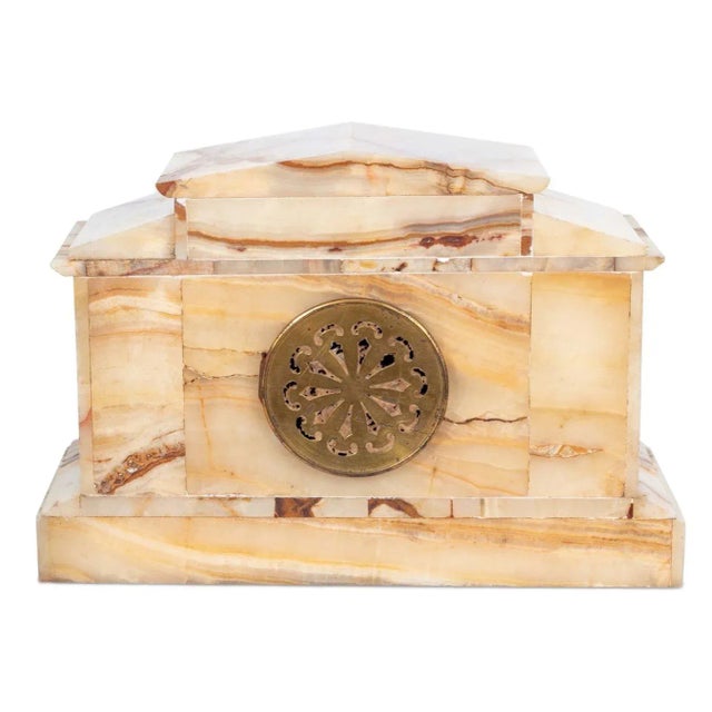 French Alabaster and Champleve Enamel Mantel Clock For Sale - Image 4 of 4