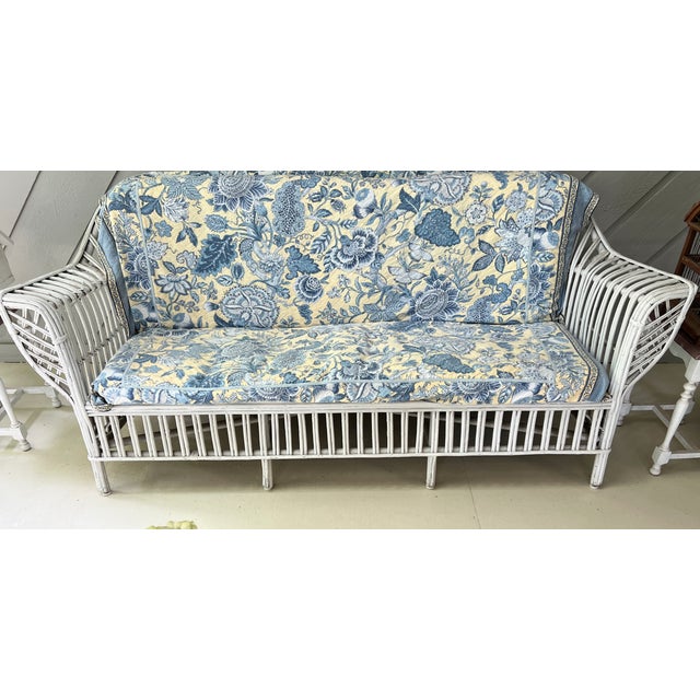 Wood Vintage Wicker Three Seat Couch Sofa 1940s For Sale - Image 7 of 14