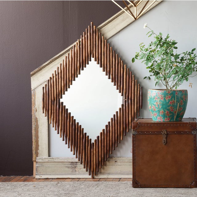 Farmhouse Matthew Izzo Home Diamond Wood Rolling Pin Wall Mirror For Sale - Image 3 of 3