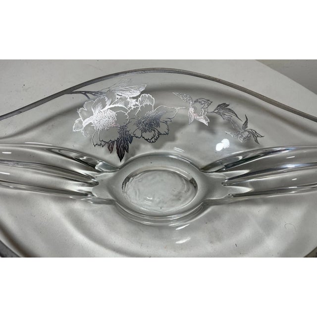 Transparent Large Vintage Art Deco Sterling Silver Overlay Glass Crystal Centerpiece Bowl For Sale - Image 8 of 13