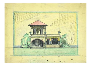 Gabriele Galantara - Villa - ink and Pastel Drawing - Early 20th Century
