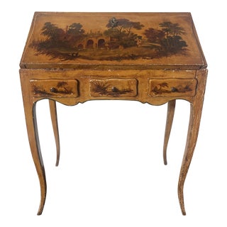 Late 19th Century Antique Louis XV Style French Hand Painted Drop Down Secretary Desk For Sale