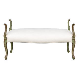 Vintage Venetian Painted Green and Parcel-Gilt Bench / Ottoman For Sale