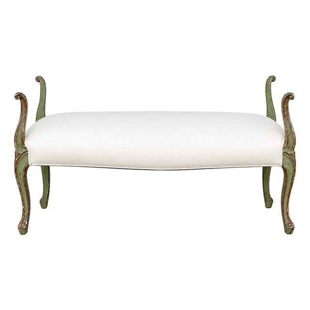 Vintage Venetian Painted Green and Parcel-Gilt Bench / Ottoman For Sale