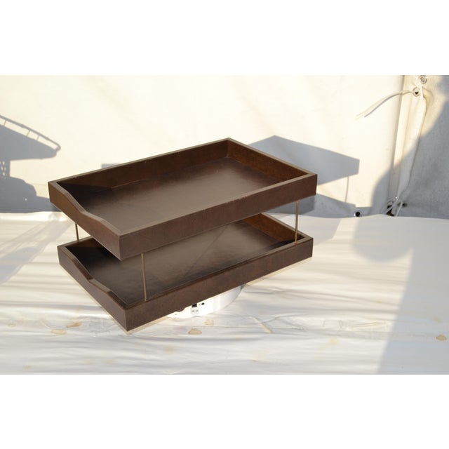 Brown 1970s Faux Goat Skin Vinyl Desk Organizer For Sale - Image 8 of 9