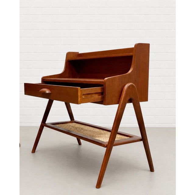 1960s Mid Century Modern Handcrafted Caned Teak Cabinet / Entryway Table For Sale - Image 10 of 14