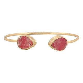 Cleopatra Pink Agate Gemstone Gold Cuff Bracelet For Sale