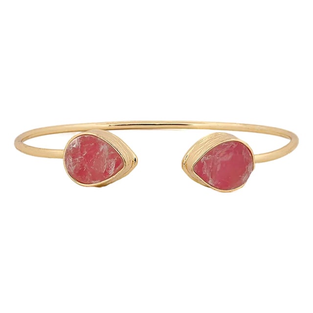 Cleopatra Pink Agate Gemstone Gold Cuff Bracelet For Sale