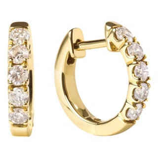 10K Yellow Gold 1/2 Cttw Round-Cut Diamond Hoop Earrings, Pair For Sale