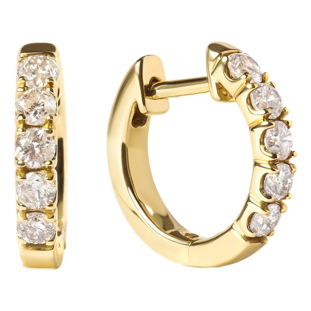 10K Yellow Gold 1/2 Cttw Round-Cut Diamond Hoop Earrings, Pair For Sale