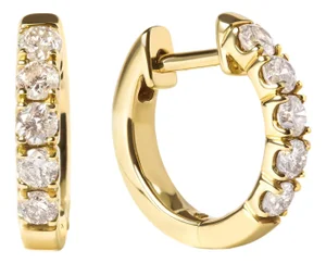 10K Yellow Gold 1/2 Cttw Round-Cut Diamond Hoop Earrings, Pair