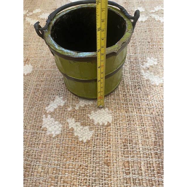 Antique Primitive Wooden Forged Iron Rice Berry Bucket Green For Sale In Chicago - Image 6 of 8