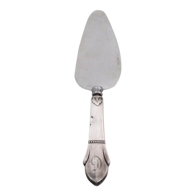 Mid 20th Century Pie Cake Server Stainless Steel Blade Sterling Silver Handle D Monogram For Sale