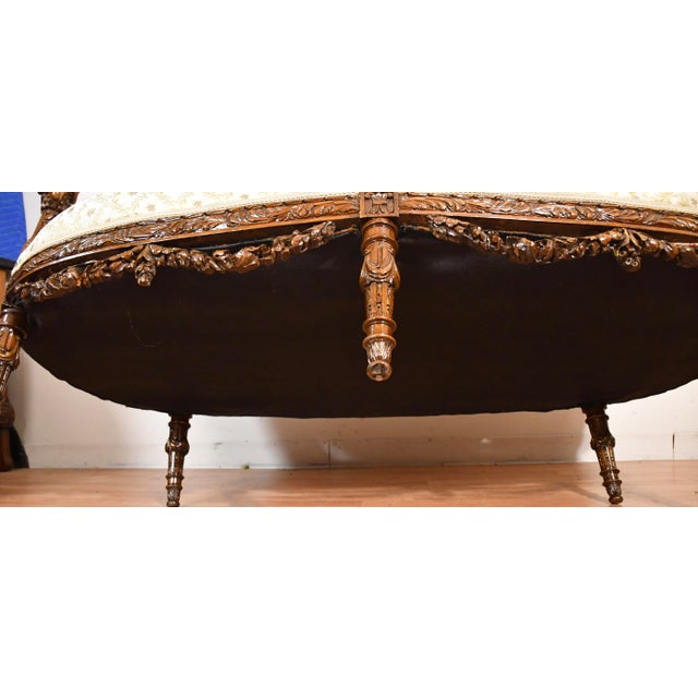 1920s Antique French Carved Walnut Spring-Seat Loveseat Sofa New Upholstery For Sale - Image 16 of 17