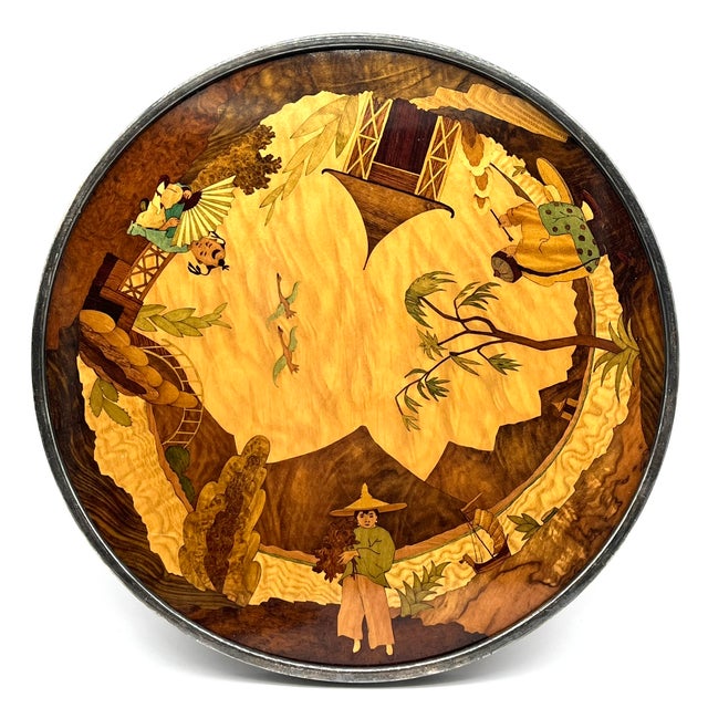 Asian Round Inlaid Turntable with Rural Scenes, 1960s For Sale - Image 14 of 14