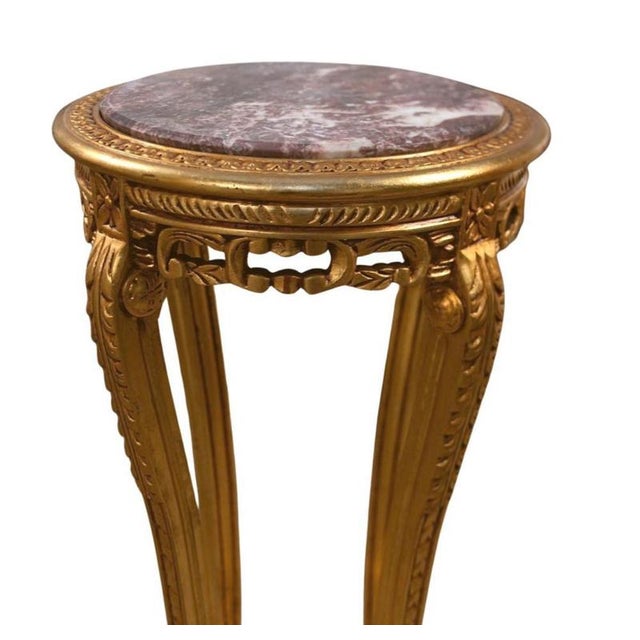 French Louis XVI Giltwood Pedestal Tables with Marble Tops, Set of 2 For Sale - Image 3 of 4