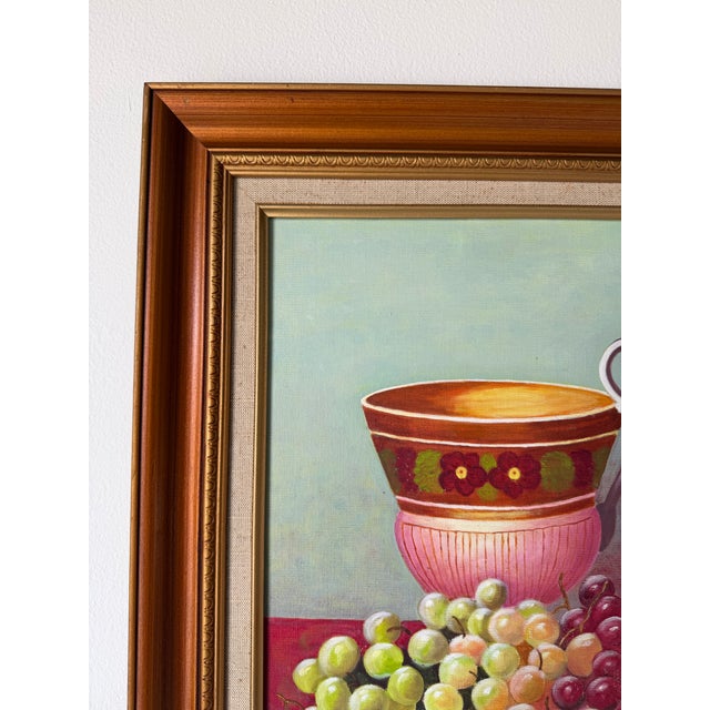 Wood 1970s Vintage Je. Ann Still Life Oil on Canvas Board Painting – Framed For Sale - Image 7 of 12