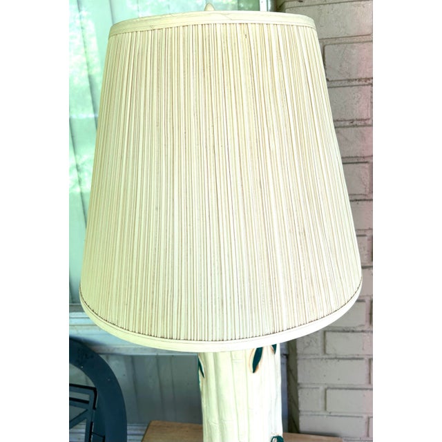 Vintage Faux Bamboo Ceramic Lamp With Shade For Sale In West Palm - Image 6 of 12