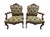 French Antique French Louis XV Style Carved Walnut Bergere Armchairs With Green and Gold Damask and Nailhead Details - Set of Two For Sale - Image 3 of 18
