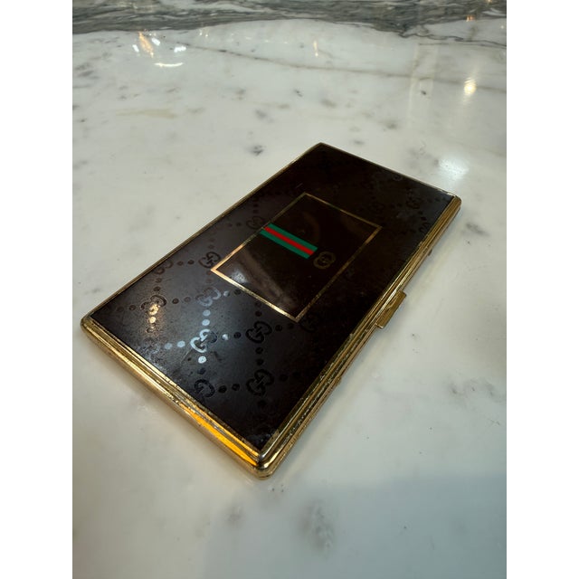 Modern Brown Gucci Lacquer Cigarette Case With Web Gg Stripe, Italy, 1970s For Sale - Image 3 of 7