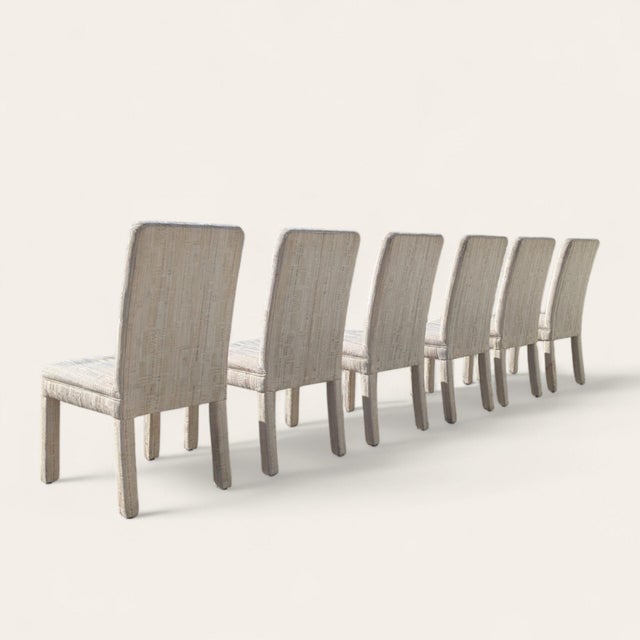 Postmodern Upholstered Dining Chairs in Textured Cream Fabric, 1980s Set of 6 For Sale In Los Angeles - Image 6 of 18