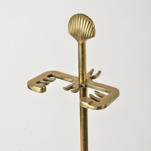 Mid 20th Century Solid Brass Seashell Handle Fireplace Tool Set With Scallop Shell Base Stand For Sale - Image 15 of 15