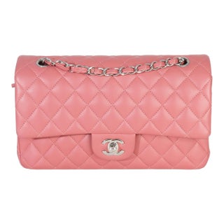 Pink Quilted Lambskin Medium Classic Double Flap Bag For Sale