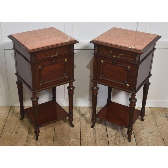 Antique Mahogany Bedside Tables, 1890s, Set of 2 For Sale - Image 3 of 10