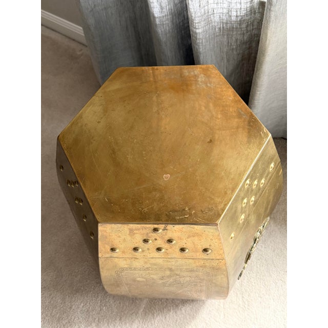 1970s Hollywood Regency Brass Garden Stool / Side Table For Sale - Image 9 of 10