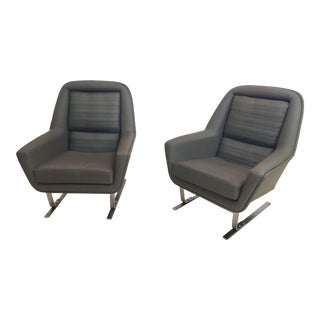 1970s Vintage Augusto Bozzi Style Modernist Cantilever Club Lounge Chairs - a Pair For Sale